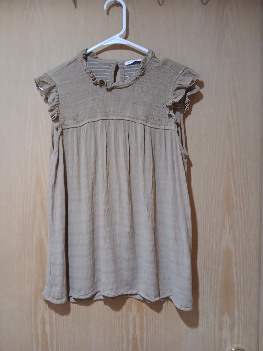 Staccato Beige Ruffle-Sleeve Smocked Tunic